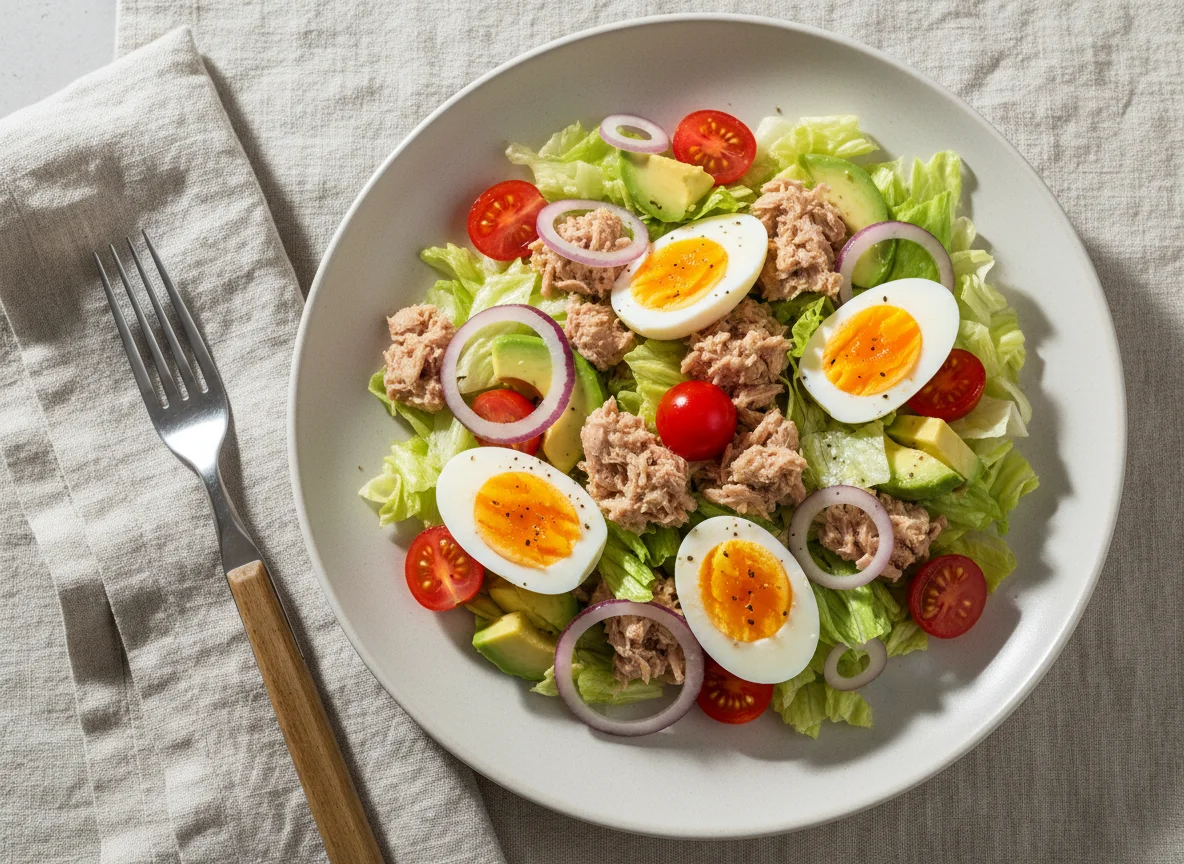 Power meal with avocado, tuna and egg at Salad House 